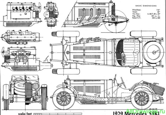Mercedes Benz SSKL (Mercedes Benz SCL) - drawings (drawings) of the car